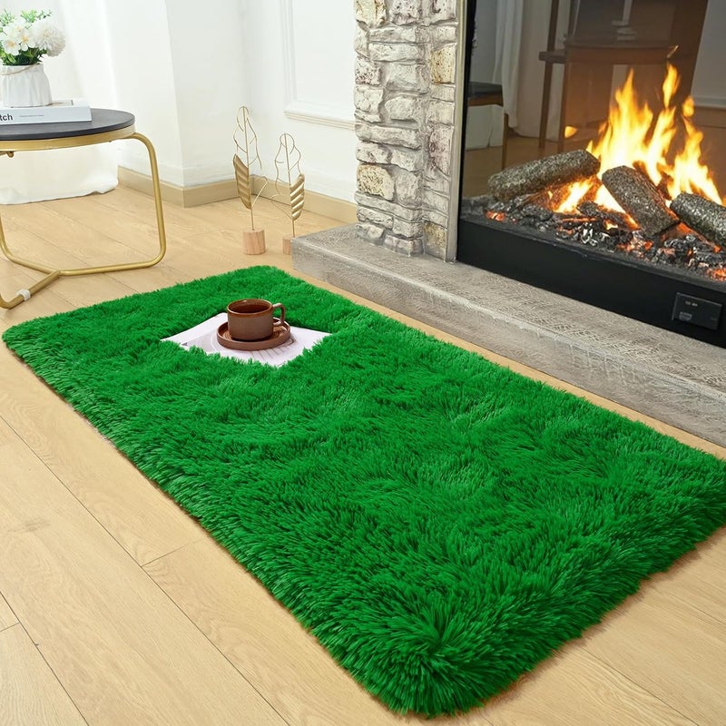 AROGAN 2x4 Feet Soft Runner Rugs for Bedroom Plush Fluffy Rug, Shag Furry Area Rug Carpet Non Shedding for Nursery Children Kids Girls Room Home Hallways Decorative, Green - Image 2